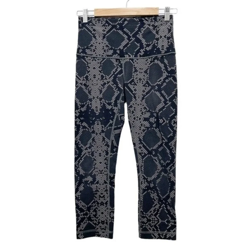 Lululemon Leggings Wunder Under High Rise Crop Ziggy Snake Slate Coal Size 6